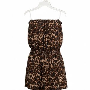Speed Control Leopard Print Strapless Romper - Brown & Black